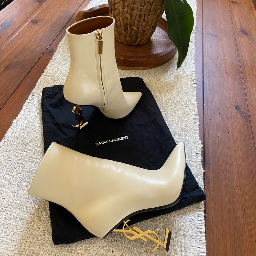 Saint Laurent YSL Opium booties cream color.